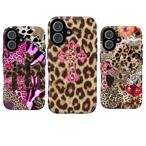 Leopard Print Cross Phone Case Trio, Pink Zebra Glitter “LOVE” Stars Cherries Flowers Rhinestones Bold Faithful Vibes, Play Now Aesthetic Gift, iPhone 17 16 15 14 13 12 11 Pro Max Plus