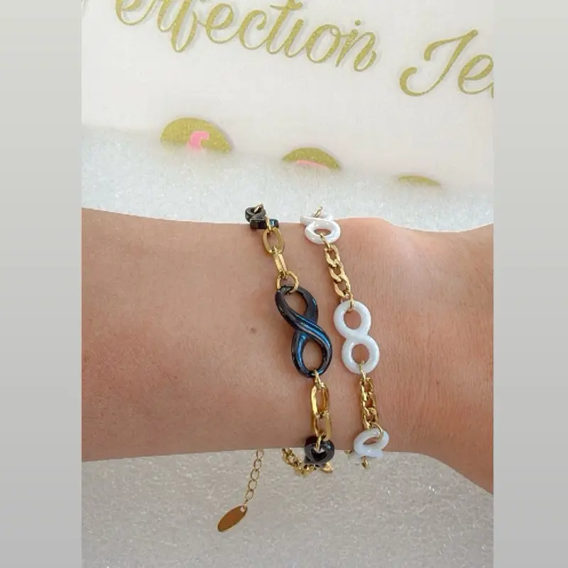 Infinity Design Bracelet #0980 - Stainless Steel Hypoallergenic No Tarnish White & Dark Color Options 6.5-7.5 Inch Length with Extender
