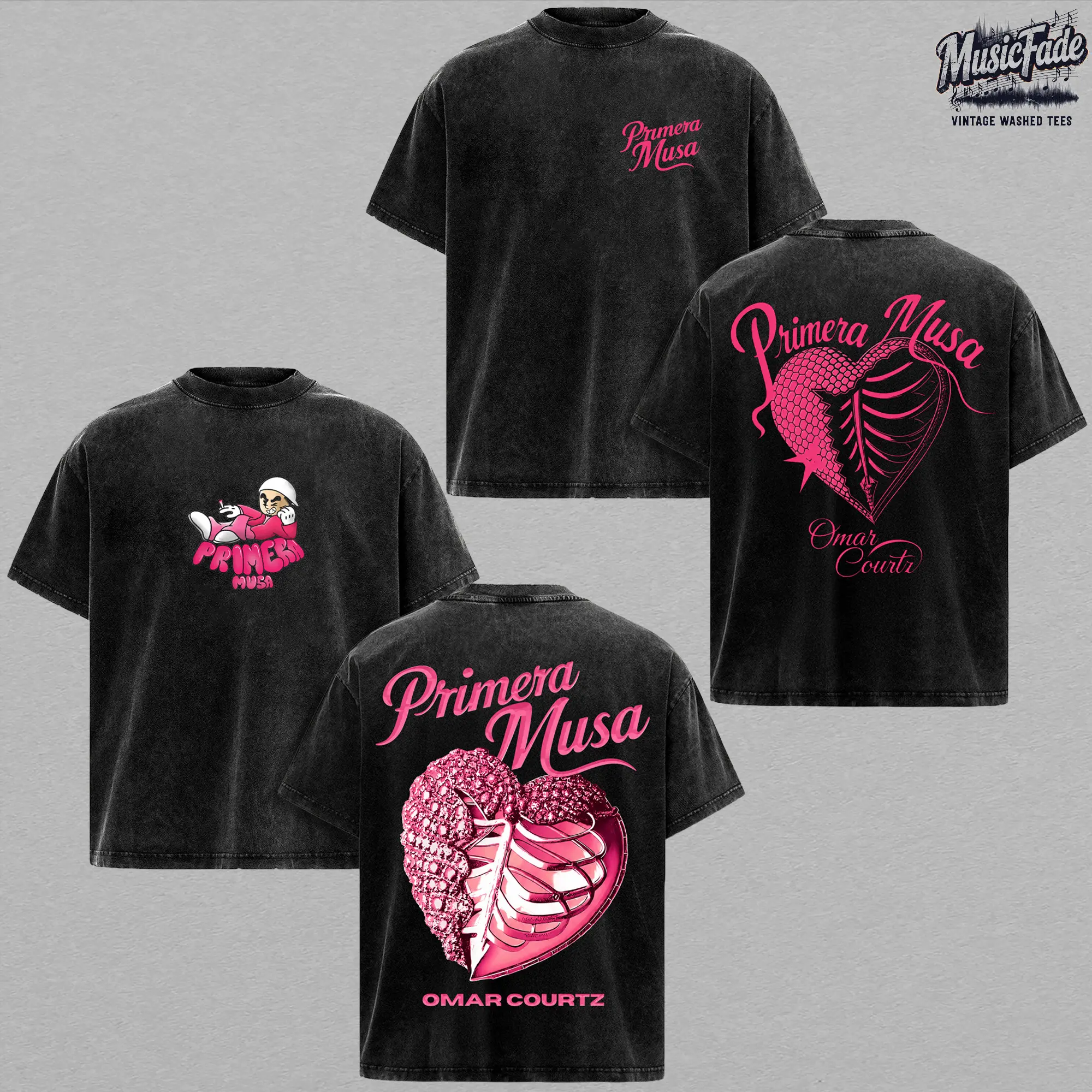 [New Designs] Omar Courtz Primera Musa Vintage Washed Oversized T-Shirt, Primera Musa Album Graphic Tee, Latin Trap Reggaeton Double Sided Heavyweight Cotton Acid Wash Shirt, Retro Y2K Streetwear Unisex Omar Courtz Fan Merch Gift Tee Clothes Menswear