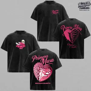 [New Designs] Omar Courtz Primera Musa Vintage Washed Oversized T-Shirt, Primera Musa Album Graphic Tee, Latin Trap Reggaeton Double Sided Heavyweight Cotton Acid Wash Shirt, Retro Y2K Streetwear Unisex Omar Courtz Fan Merch Gift Tee