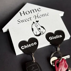 Personalized Key Holder Wall With Cats, home sweet home, home decoration, personalization, 3d printed, handmade, couple keychain
