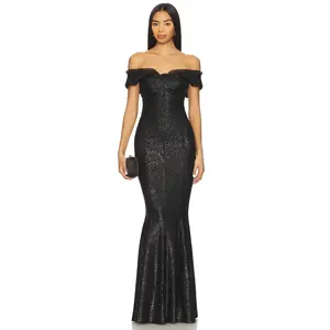 Norma Kamali Double Drop Shoulder Grace Fishtail Gown in Black