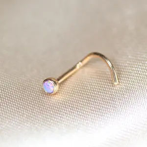 Rose Gold Opal Nose Stud, 20G Titanium Nose Corkscrew Piercing, S Shaped Nose Body Jewelry,