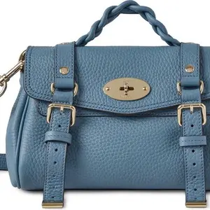Mulberry Womenswear Maternity Handbag - Elegant Blue Leather with Gold Hardware and Braided Handle