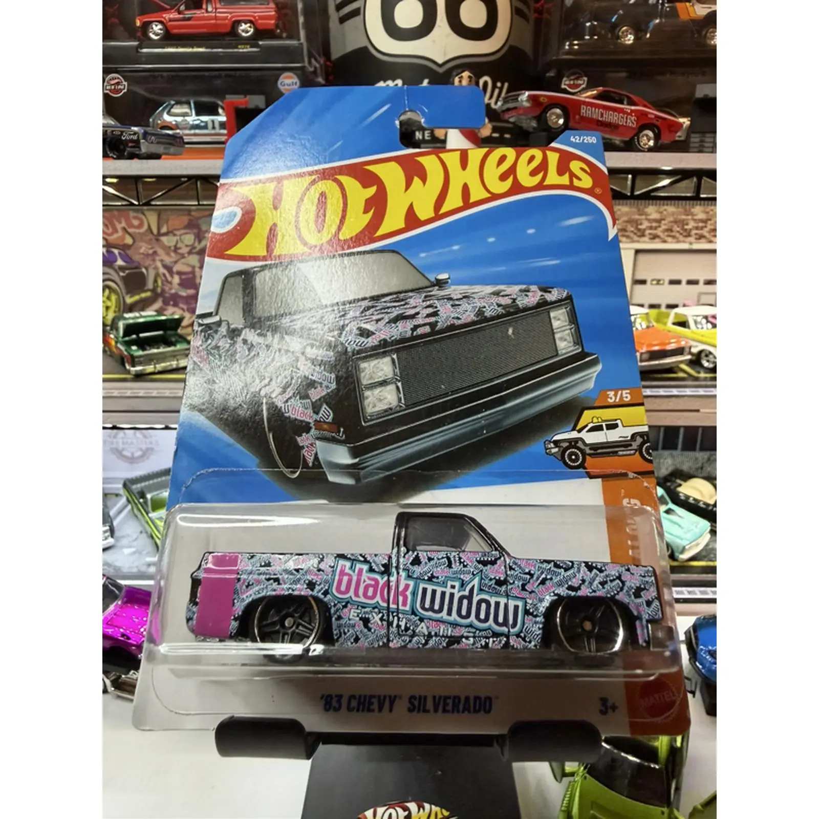 Hot Wheels '83 Chevy Silverado Black Widow Edition Die-Cast Model Car 3/5 Series Collectible Toy