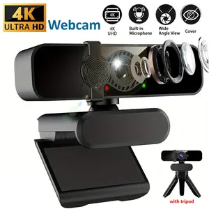 4K Webcam with Tripod, 2K/4K Auto Focus Streaming Camera, Noise-Canceling Mic, Privacy Cover, USB Computer Webcam, USB Plug & Play for Zoom Meetings, Gaming, Live Streaming, Online Classes, Remote Work