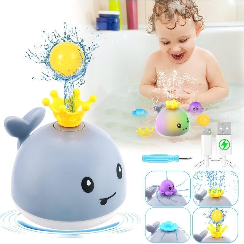 Light Up Whale Bath Toy Sprinkler Toddler Bathtub Fountain Pool Water Toy for 6-18 Months Babies and 1-3 Year Boys Girls