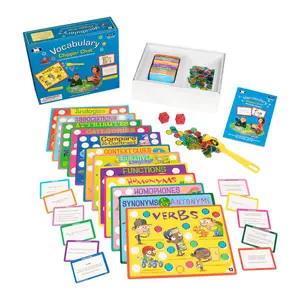Vocabulary Chipper Chat Speech Therapy & Classroom Vocabulary Game, Magnetic Chip Learning Activity for Grades K-5, 60 Game Boards, 360 Prompt Cards, Synonyms, Antonyms, Context Clues, Figurative Language, Categories, Word Skills & Language Development
