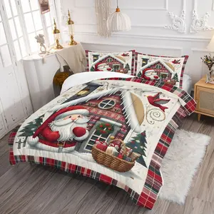 Christmas Cottage Scene Comforter Set, Festive Santa Claus and Snowy Trees Bedding Set, Quilt Bedding Set, Cozy & Charming Holiday Bedroom Decor for Winter Nights, Perfect for Family Gatherings, with 1 or 2 Pillowcase No Pillow Core