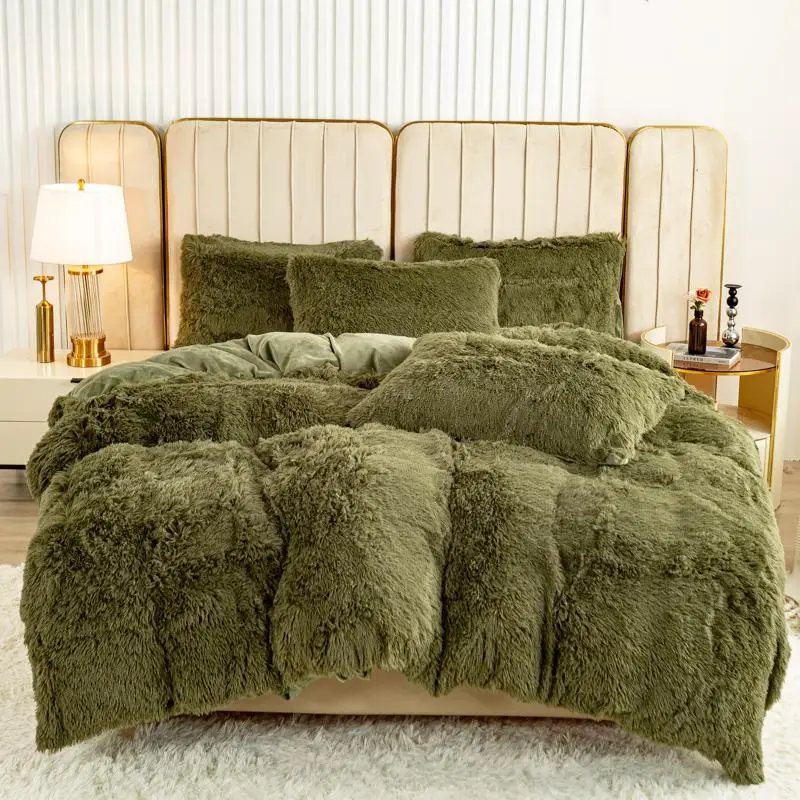 Solid Color Fuzzy Duvet Cover Set, 3 Counts/set Including 1 Duvet Cover & 2 Pillowcases, Soft Comfortable Bedding Set for Home Bedroom