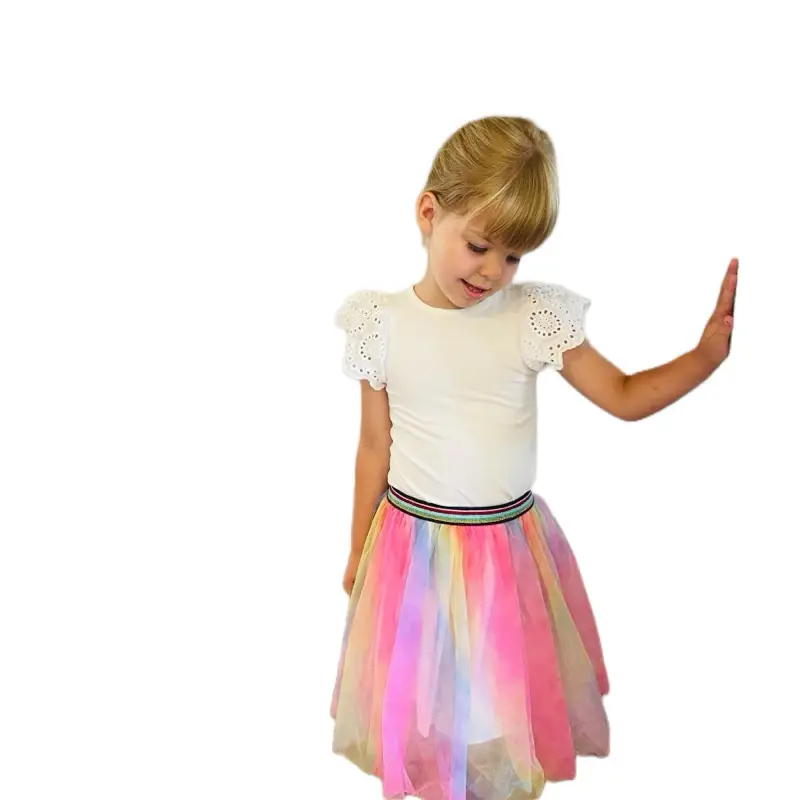 L.W. Clothing Company Rainbow Girls Ballet Skirt Tutu Toddler Baby Dance Tap Jazz Hip Hop 2 Layers Tulle Elastic Waistband School Outfit 18 Months-7 Y