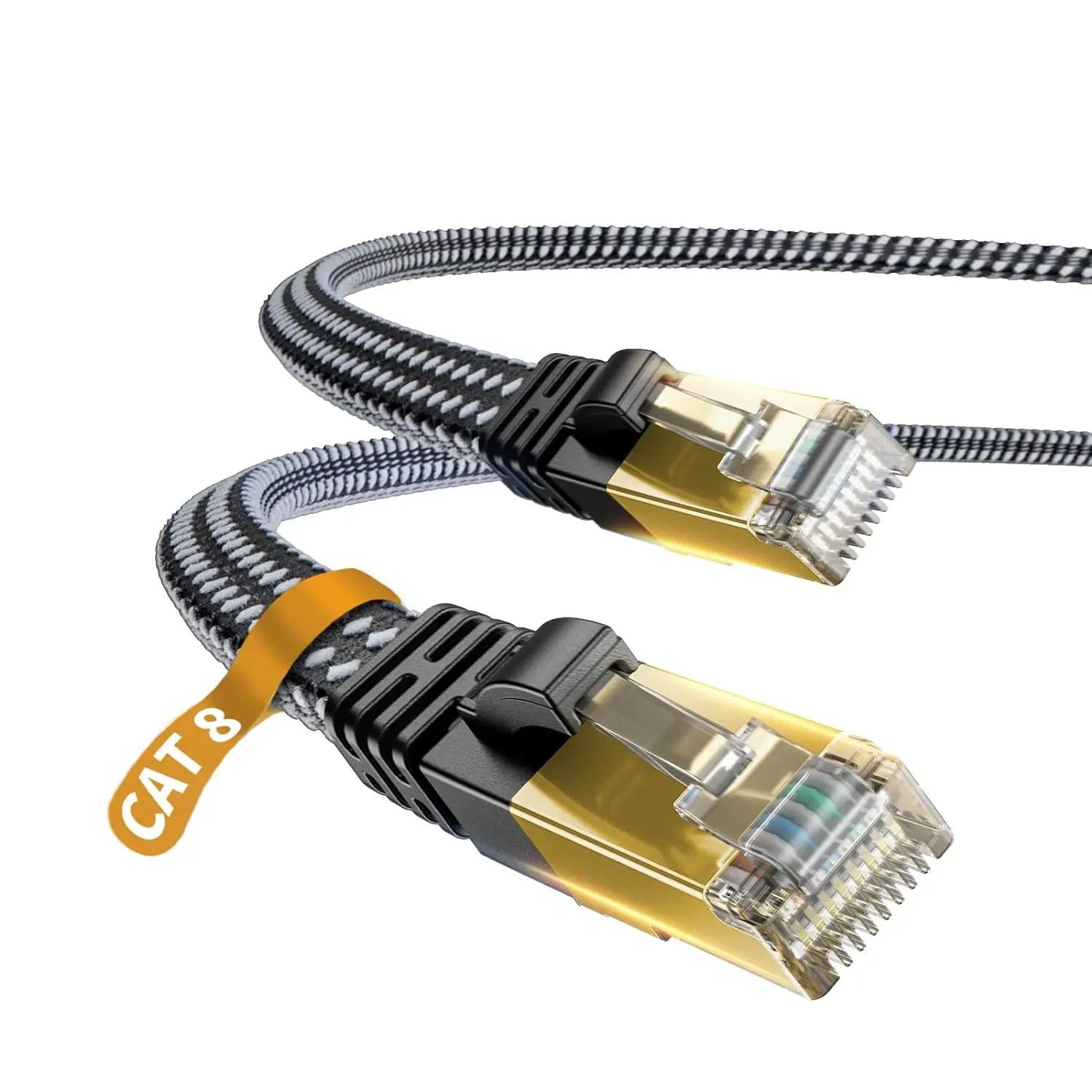 springtok Cat 8 Ethernet Cable, Nylon Braided 10ft High Speed Network Cable LAN Cable Wires CAT 8 RJ45 Ethernet Cable Cord 3ft 10ft 16ft 26ft 33ft 50ft 66ft 100ft (Black 10ft) for Printer