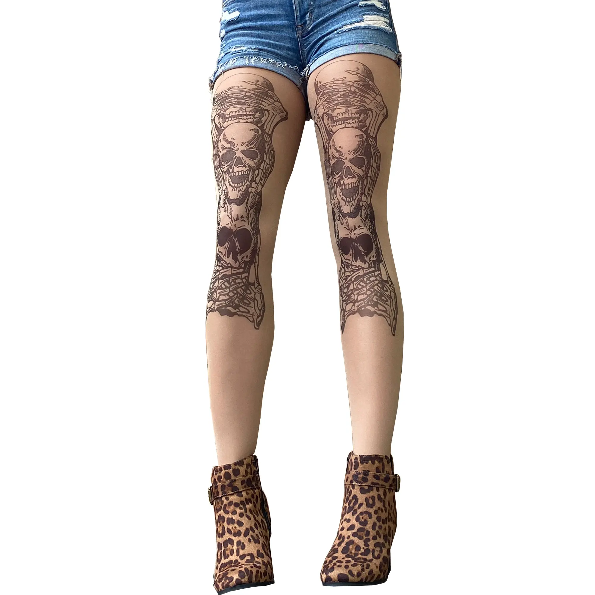 3 Skulls Sheer Tattoo Tights For Women