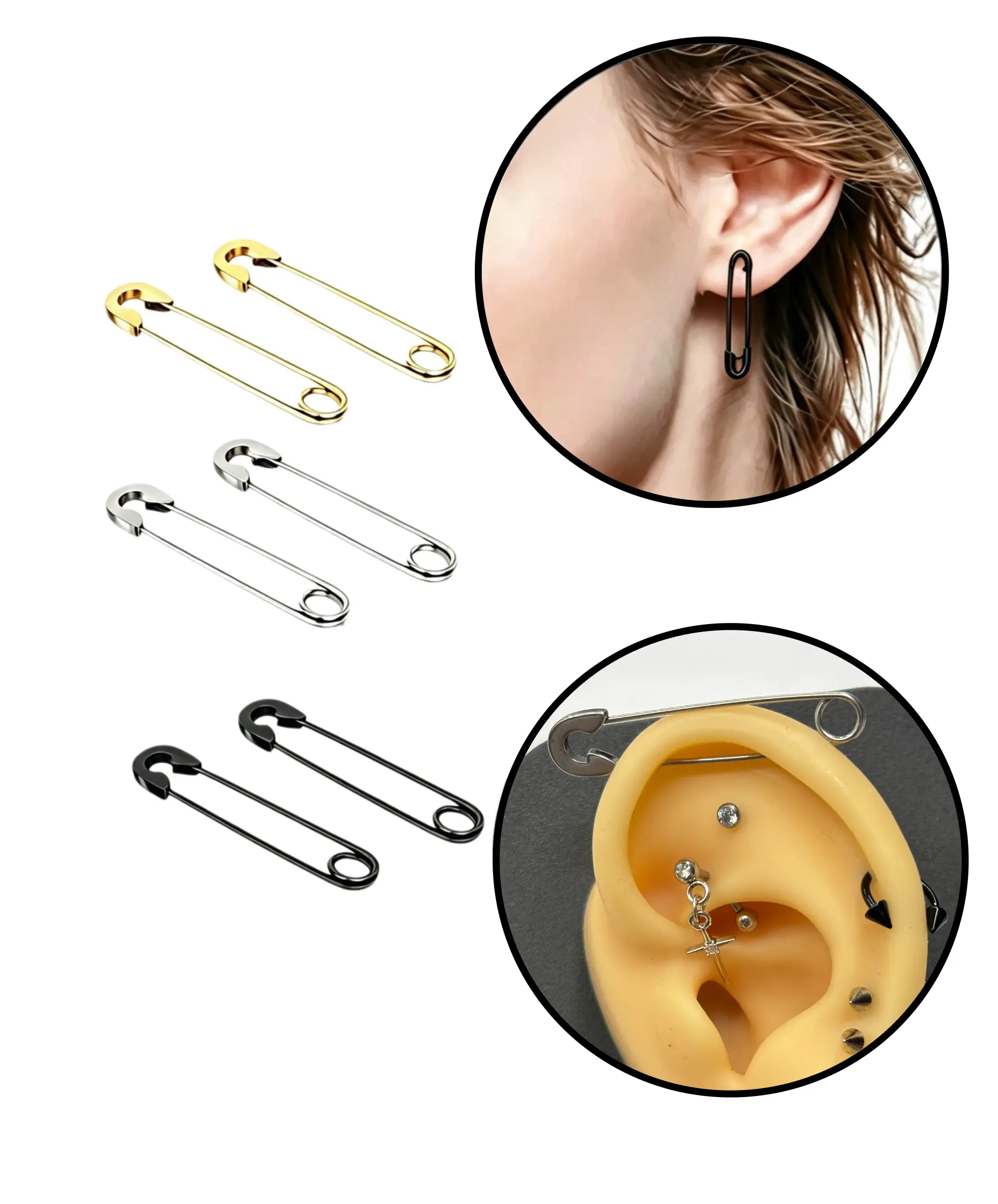 6 pcs Punk Design Pin Style Earrings Fashionable Earrings With High Quality Stainless Steel Earrings Stainless Steel Industrial Bar