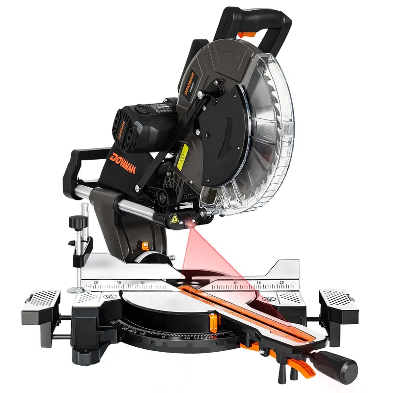 【ToolUpgrade】DOVAMAN 12-Inch Dual-Bevel Miter Saw with 15A Motor, 3800RPM, Ambidextrous Operation, 4.2x13in Cutting Capacity, Laser Guide, 0-45° Bevel & Miter Cuts, Ideal for Construction Work & Home Improvement (Full Kit Included)