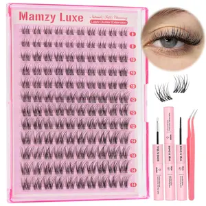 Natural Lash Clusters Kit Short Wispy Eyelash Clusters 8-14MM Clear Band Cluster Lashes Extensions Kit 120Pcs CC-Curly Daily Exquisite Eyelashes Clusters with Bond and Seal and Tweezers