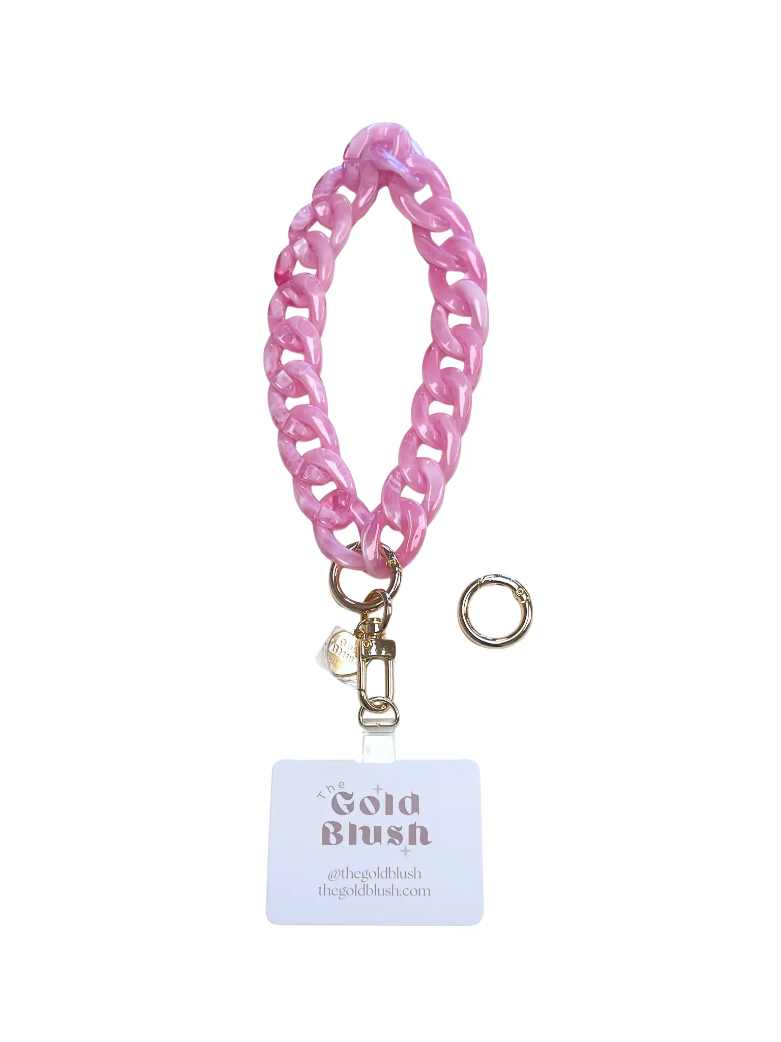 Gold Blush Acrylic Phone Chain Wristlet with Insert Multi-Use Strap for Phone Case Bags or Keys 14 Inches Long with Removable Links and Luxe Gold Hardware - Cellphone