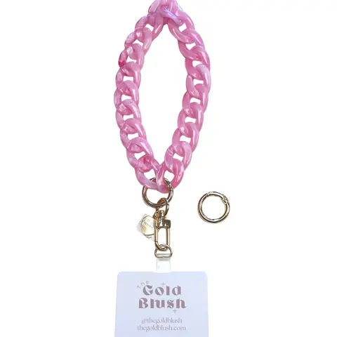 Gold Blush Acrylic Phone Chain Wristlet with Insert Multi-Use Strap for Phone Case Bags or Keys 14 Inches Long with Removable Links and Luxe Gold Hardware - Cellphone