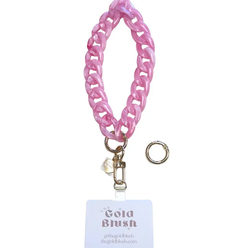 Gold Blush Acrylic Phone Chain Wristlet with Insert Multi-Use Strap for Phone Case Bags or Keys 14 Inches Long with Removable Links and Luxe Gold Hardware - Cellphone