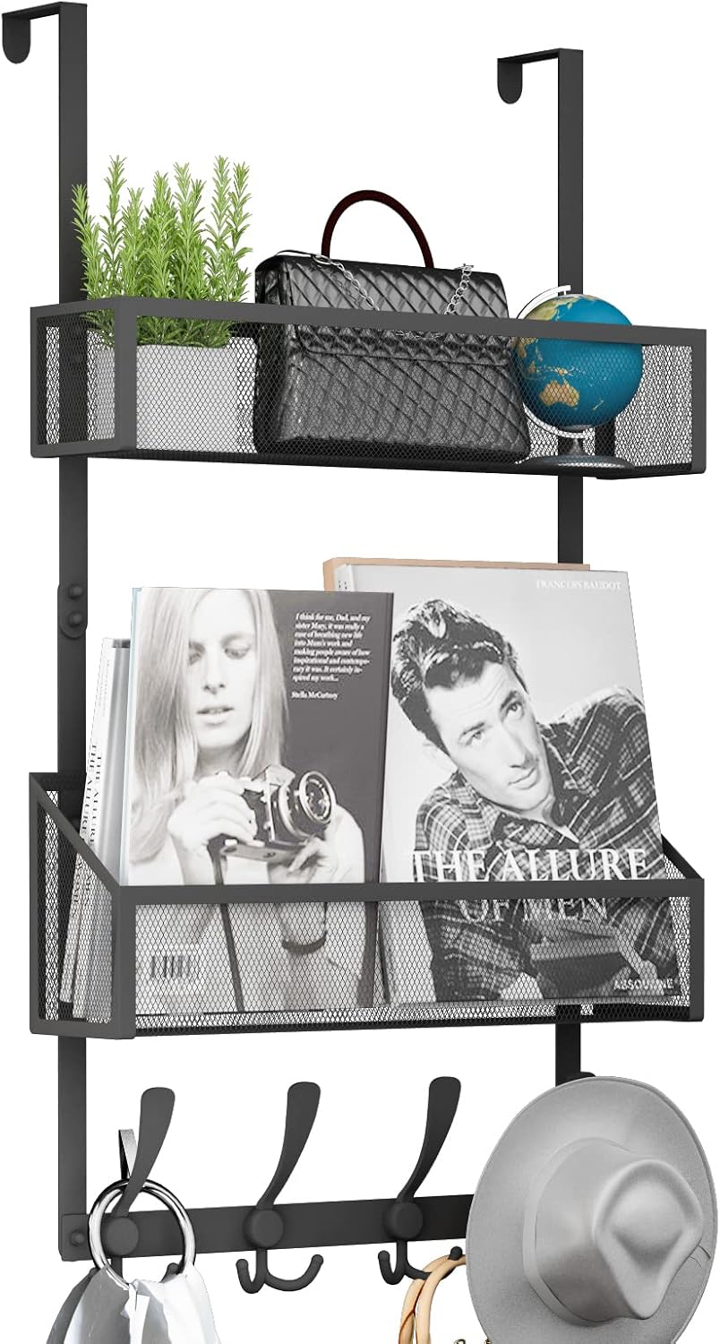 Over The Door Hooks Organizer 3 Tier, Heavy Duty Coat Rack Door Hanger Storage with Towel Rack, Back of Door Organizer for Bathroom Bedroom Kitchen Office