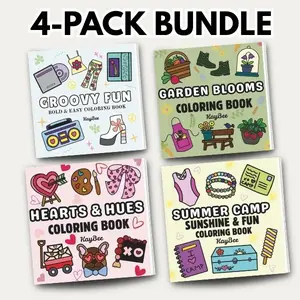 4 Pack Coloring Bundle - Groovy Fun, Garden Blooms, Hearts & Hues and Summer Camp