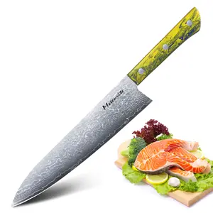 VanGogh Japanese Knife Collection, For Home & Pro Kitchens, Mirror 67-Layer Damascus Blade, Flat Grind Precision Edge Control, Watercolor Acrylic Handle – Women's Art & Collector Gift | Meteorite PaintedBunting