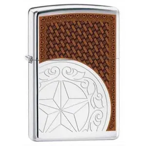 Zippo Lighter Star Concho High Polish Chrome Western Flair Design Rotary Engraved Multi Faceted Reflective Gift Box Lifetime Guarantee