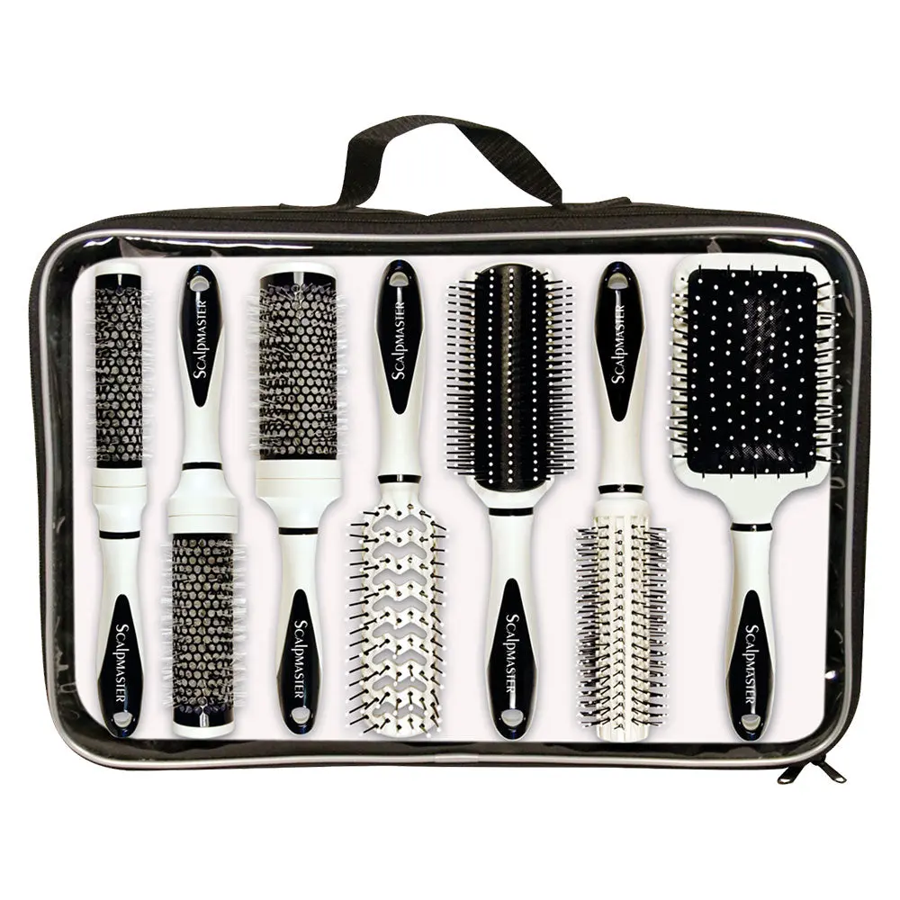 Scalpmaster Blow Dryer Brush Set, 7-Piece Ceramic Thermal Brushes for Heated Blowouts with Portable Travel Case, Heated Blowout Brush