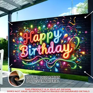 Happy Birthday Neon Brick Wall Graffiti Background Banner, Colorful Hip Hop Teen Photography Prop, Party Decoration, Backdrop Fabric