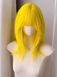 Yellow Wig for Women Layered Cut Cosplay Wig with Bangs Medium-length Hair with Layers High Temperature Fibers Synthetic Wigs Hallowmas