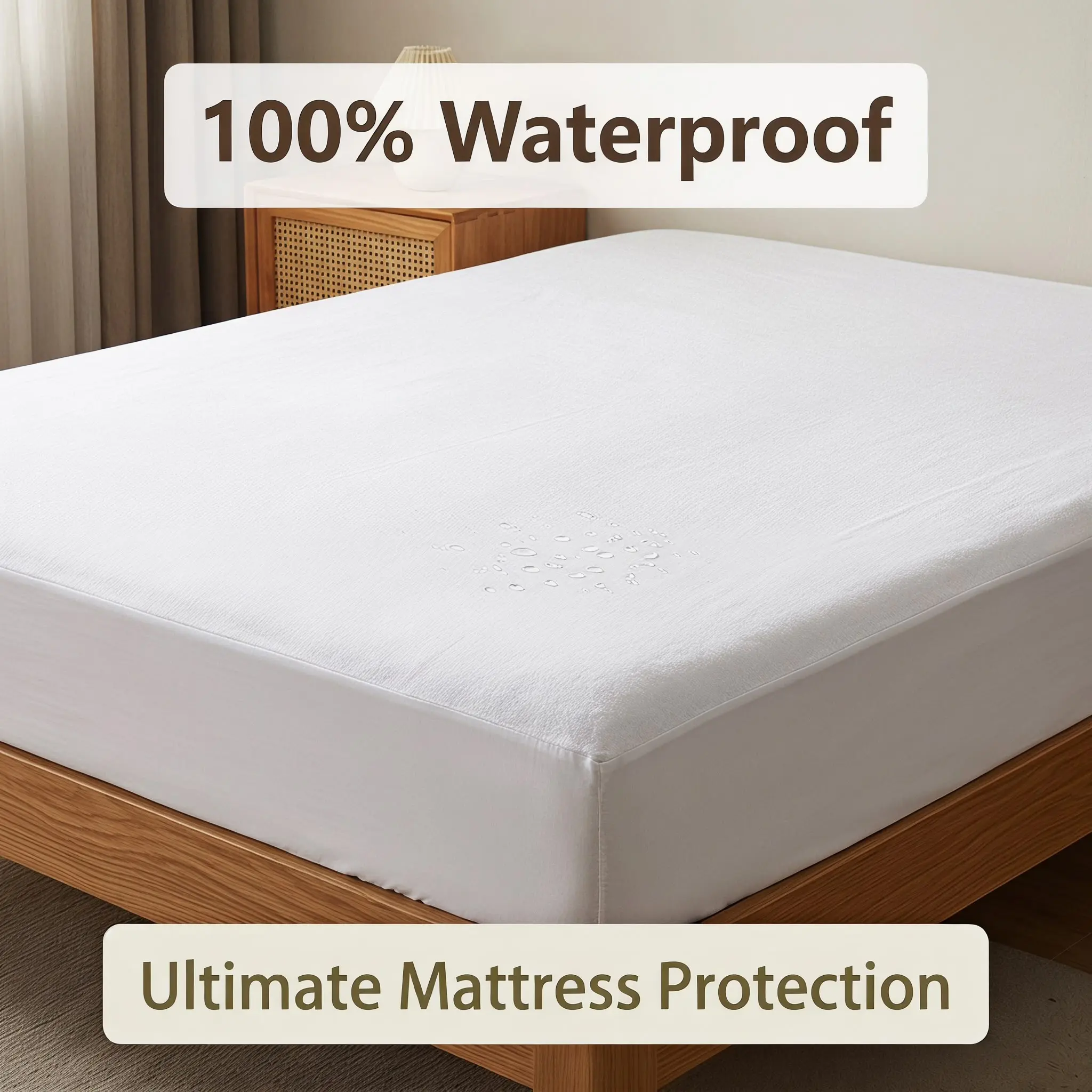 Bedsum 100% Waterproof Mattress Protector with 14" Deep Pocket, Ultra Soft Breathable Fitted Bedsheet Pads, Hypoallergenic, White