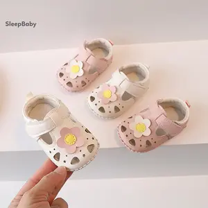 Girls Summer Sandals Cute 3D Flower Princess Flat Shoes Closed Toe Toddler Walking Shoes