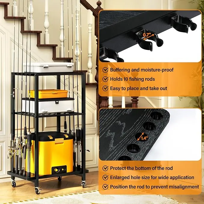 TC-HOMENY Fishing Rod Holder for Garage, Fishing Pole Rack Cart 10 Rod Fit  All Fishing Rods, 3 Tier Fishing Tackle Storage Organizer Rack with Storage  Bag, Fit For Living Room - TikTok Shop