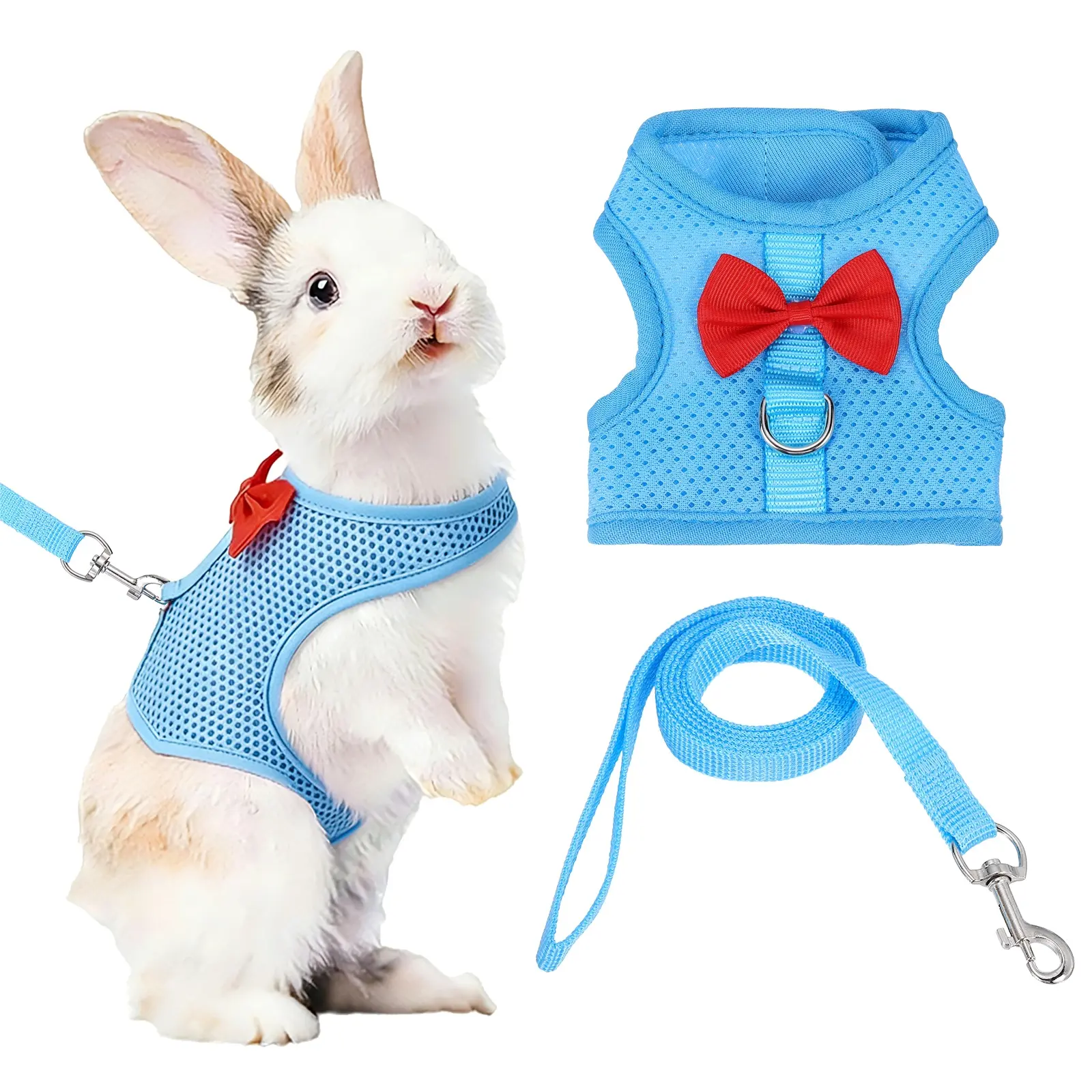 PETAXCELL Rabbit Harness and Leash, Small Pet Cute Vest Harness Leash Soft Adjustable Buckle Breathable Mesh for Bunny Kitten Small Pig Puppies Camping Hiking Training