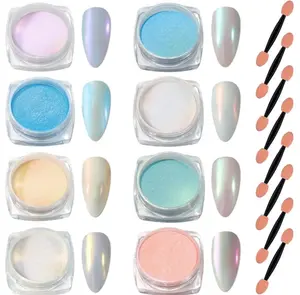 Laza Mermaid Pearl Chrome Nail Powder, 8 Colors Metallic Mirror Effect Pigment, Iridescent Aurora Nail Glitter Dust Kit for Gel Nail Art Decoration, Resin Craft, Gifts - Sweet Candy