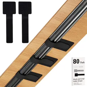 80 count Hook and Loop  Straps,  Management Under Desk, Self Adhesive  Ties,  Wire Organizers for Cords, Adjustable Cord Organizers for Desk,  Office Essentials, Black