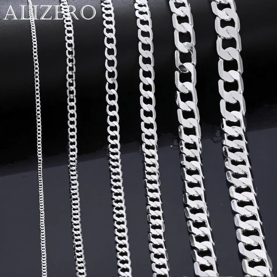 925 Sterling Silver Necklace Width 2-12MM Long 40-75cm Lobster Clasp Chain Men Women Fashion Punk Necklaces Jewelry