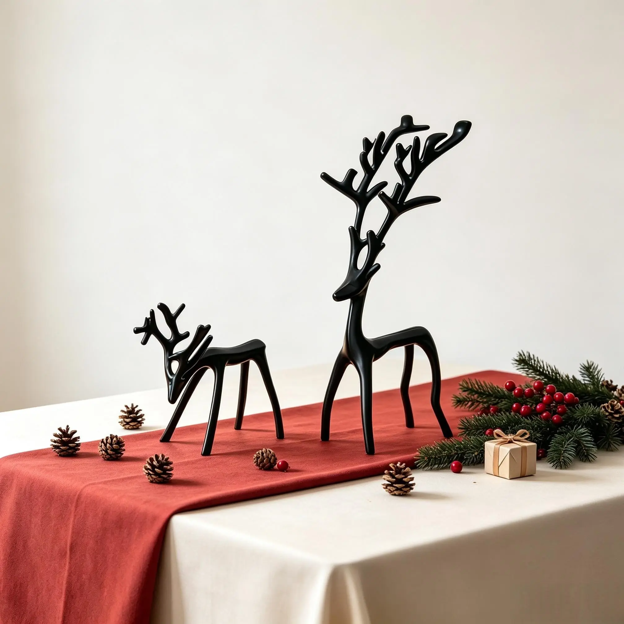 Christmas decorative deer sculptures home decor  black metal set of 2 suitable for Christmas mantelpieces tabletops living rooms offices and general home decoration.