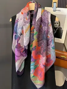 1pc Vintage Floral Faux Wool Scarf, Reversible Iris Print Shawl, Soft Warm Breathable, Versatile Accessory for Weekend Casual