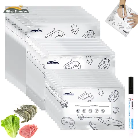 Aftersunrise 2026 Durable Reusable Insulated Aluminium Foil Sealable Food Storage Bags - 30 Expandable Leak-Free Stand-Up Gusseted Vacuum Zipper Containers with Labels & Utensils, Kitchen Gadgets, Home Prep Plastic Wrap Alternative, Fridge Organizer