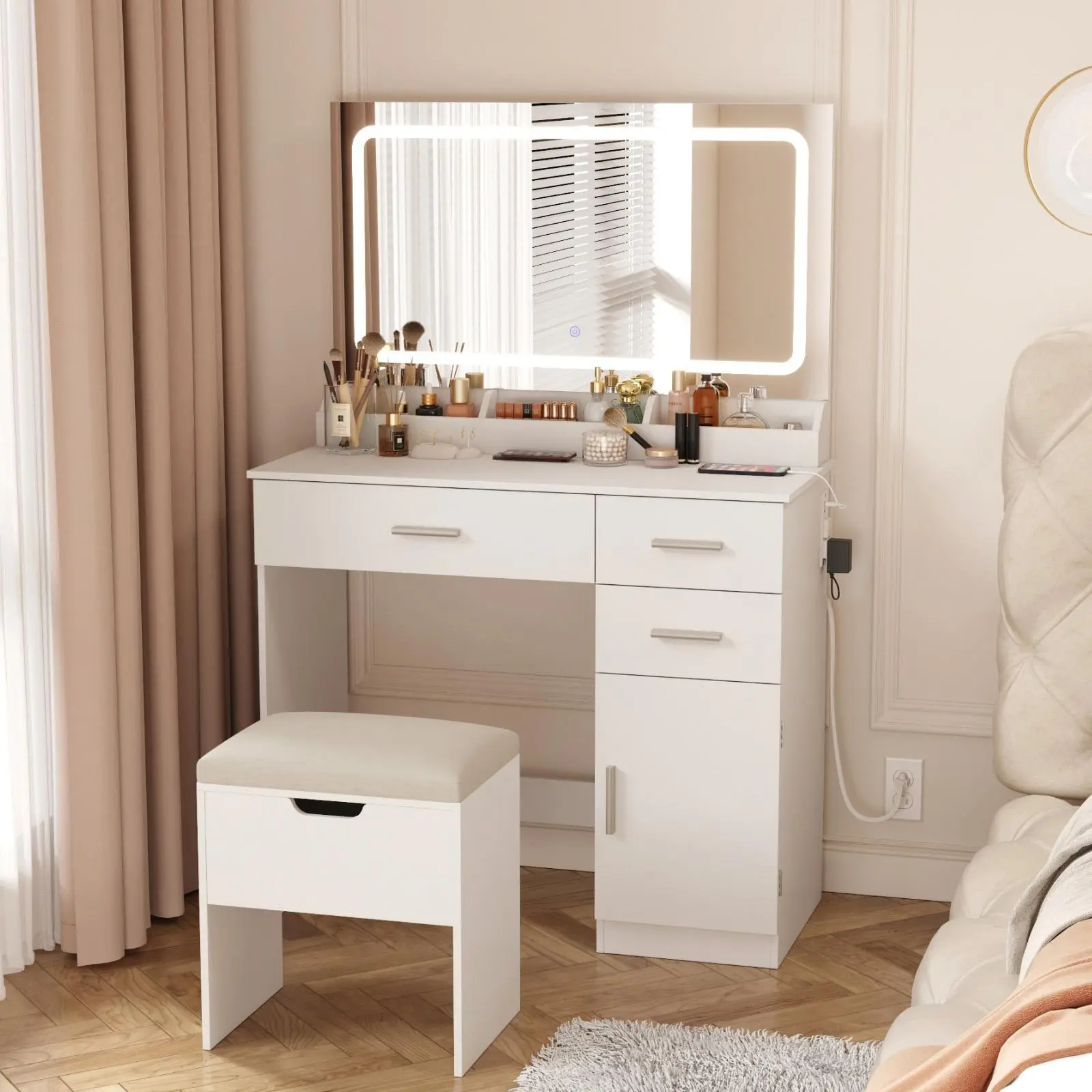 Lifewit 35.4'' White Vanity Set with Mirror & Lights, Adjustable Brightness, 3 Drawers, 1 Cabinet, USB Ports - Gift for Girl Daughter, Mothers Day Gifts,summerwins,dorm essentials,home decor