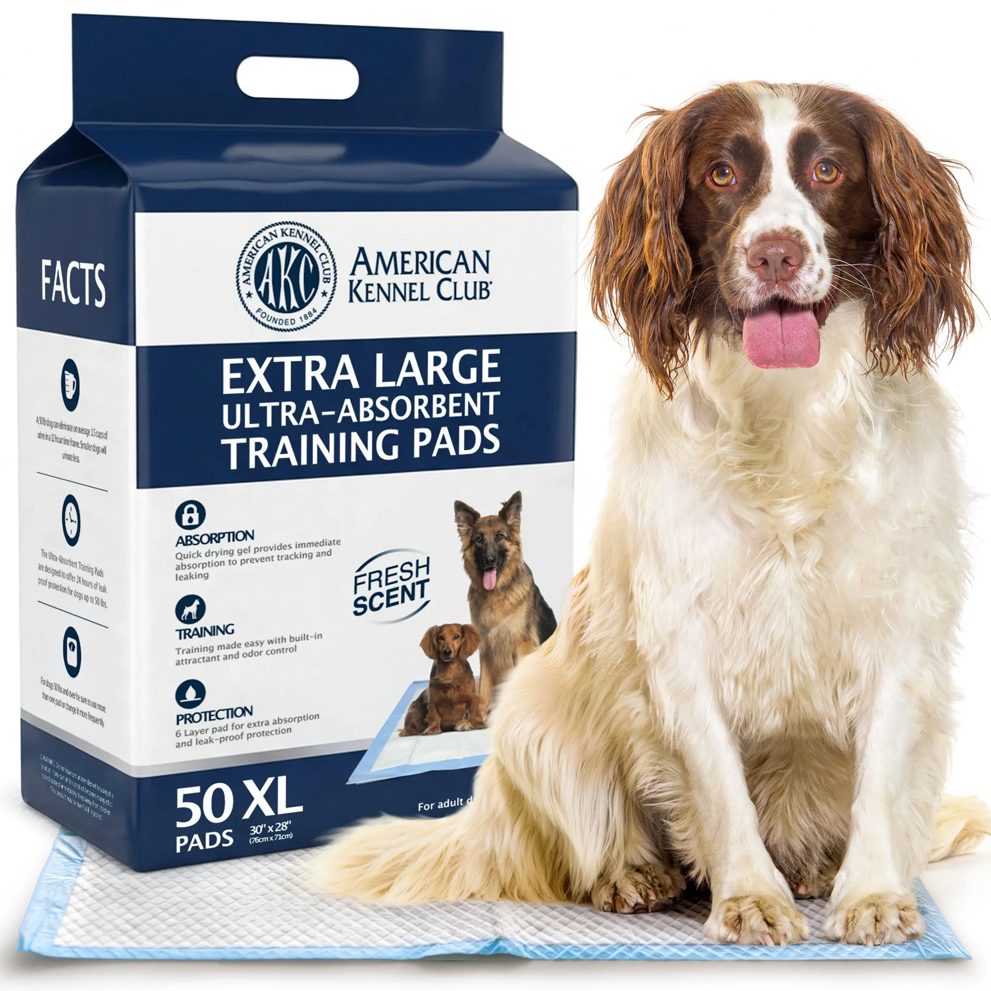 American Kennel Club Fresh Scented Puppy Training Pads – Super Absorbent Leak-Proof Dog Pee Pads with Odor Control