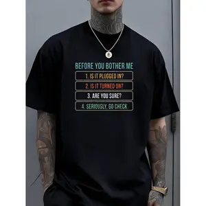 1pc Men's Funny Information Technology Tech Technical Suppor T Shirts Fabric Crew Neck Short Sleeve Regular Fit Weekend Casual Wear AllSeason Casual Wear Sm Ideal for Da_01