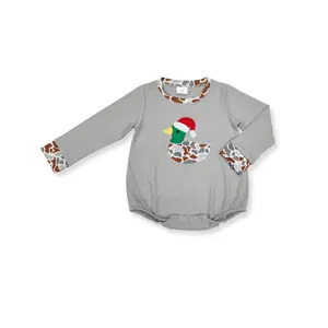 Christmas embroidery Duck pattern Print long sleeve OnePieces