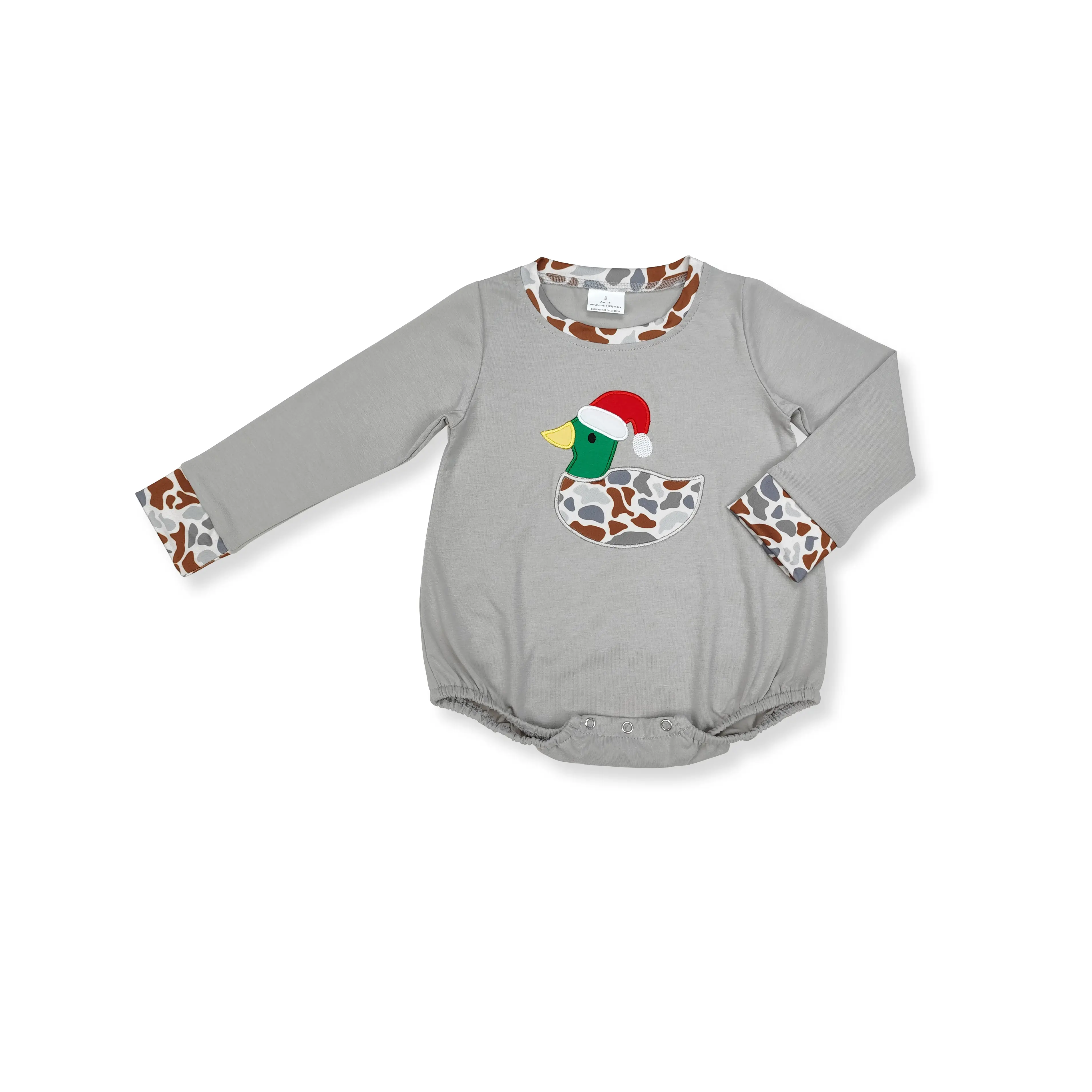 Christmas embroidery Duck pattern Print long sleeve OnePieces