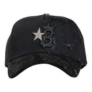 Barbas Hats B-Star Graffiti Black Rhinestone Snapback Cap | Streetwear Bold Embroidery Unisex
