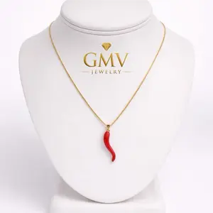 GMV Jewelry Italian Red Horn Necklace 14k Gold Plated Luxury Jewelry for Women Elegant Fashion Accessory