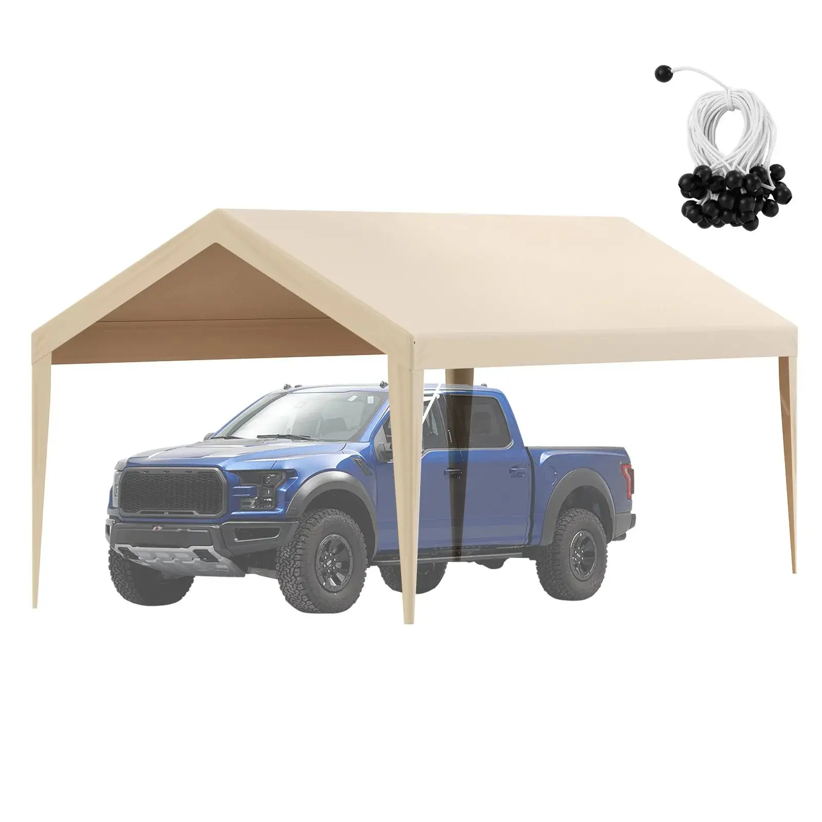 VEVOR 10x20 ft Carport Replacement Canopy Cover, Gazebo Tent Top Cover Only (Frame Not Included), Heavy-Duty Waterproof UV-Resistant, Easy Installation with Ball Bungees, Beige Outdoor Shade Solution
