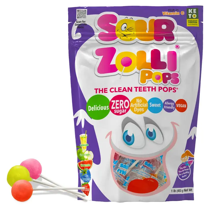 Zollipops Sugar-Free Lollipops – Tooth-Friendly Halloween Candy with Xylitol, Assorted Sour Fruit, 1lb Bag