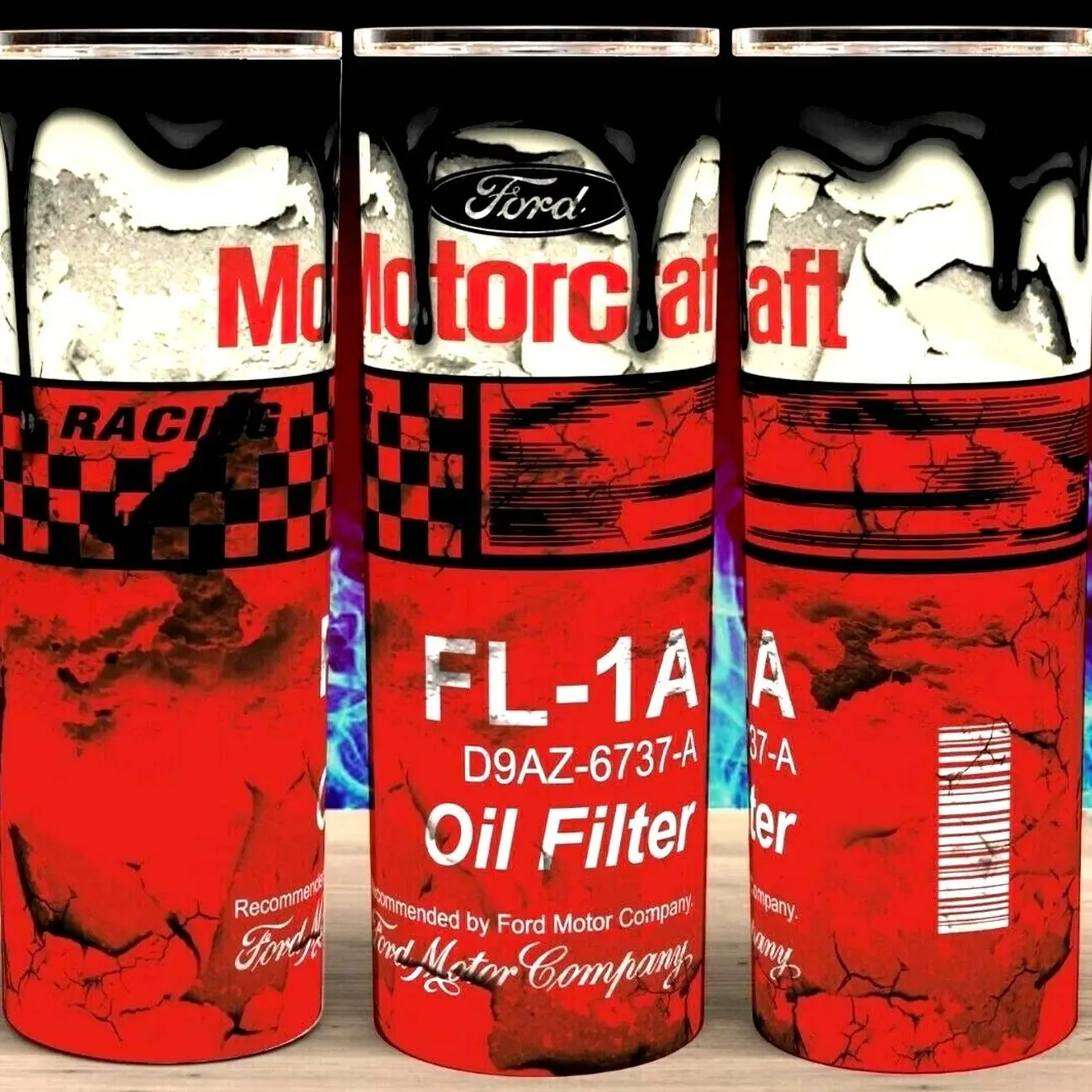 Ford Motorcraft FL-1A Lube Filter Dirty Distressed Cup Mug Tumbler 20 oz, Fan Gift Car